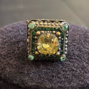 Sorelli Colorful Rhinestone Vintage Look Adjustable Cocktail Ring Scroll​​​